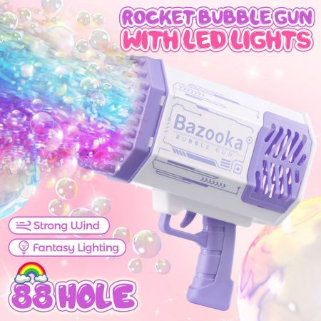 Rocket Bubble Gun Soap Machine Blower Launcher Maker Toy with LED lights Lithium Kids Gift Party Wedding Summer Purple