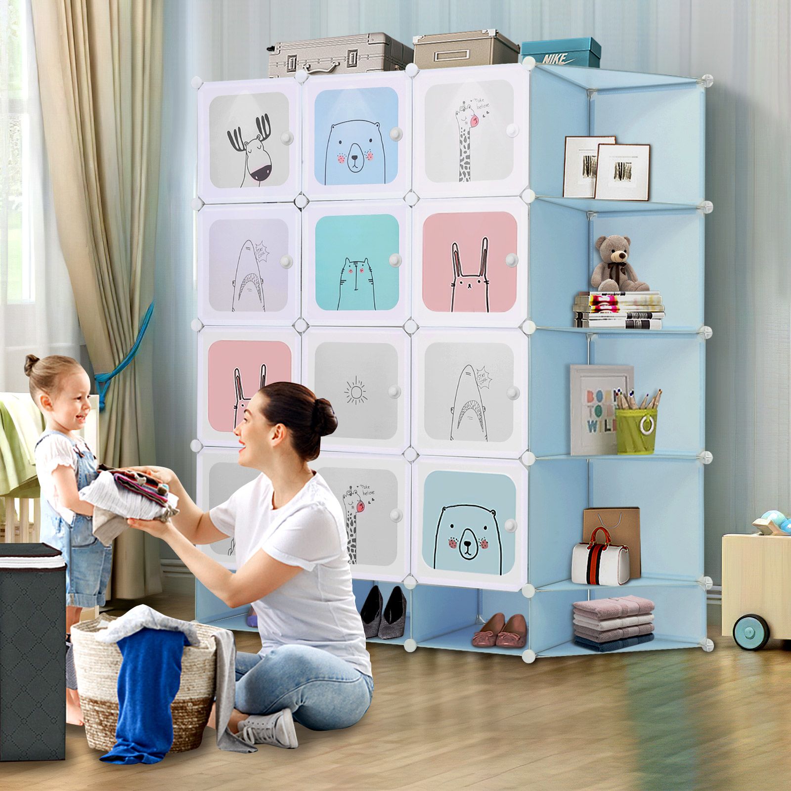 DIY Plastic Wardrobe Toy Box Rack Book Shelf Cupboard Closet Organizer