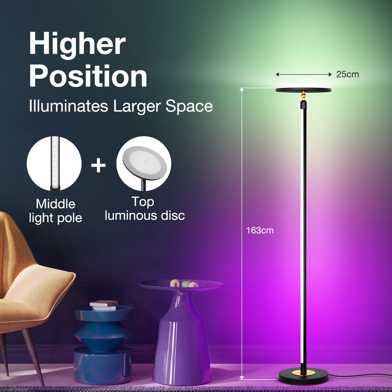 RGBWW LED Floor Lamp Lighting Corner Standing Light APP and Remote