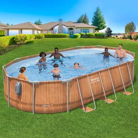 Bestway Oval Above Ground Swimming Pool Portable Backyard Pool Kit LED Light Filter Pump 6.1x3.66x1.22m