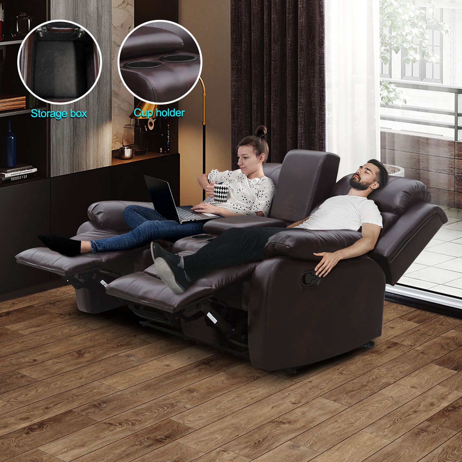 Living Room Luxsuite Recliner Chair Brown Sofa PU Leather Lounge Couch