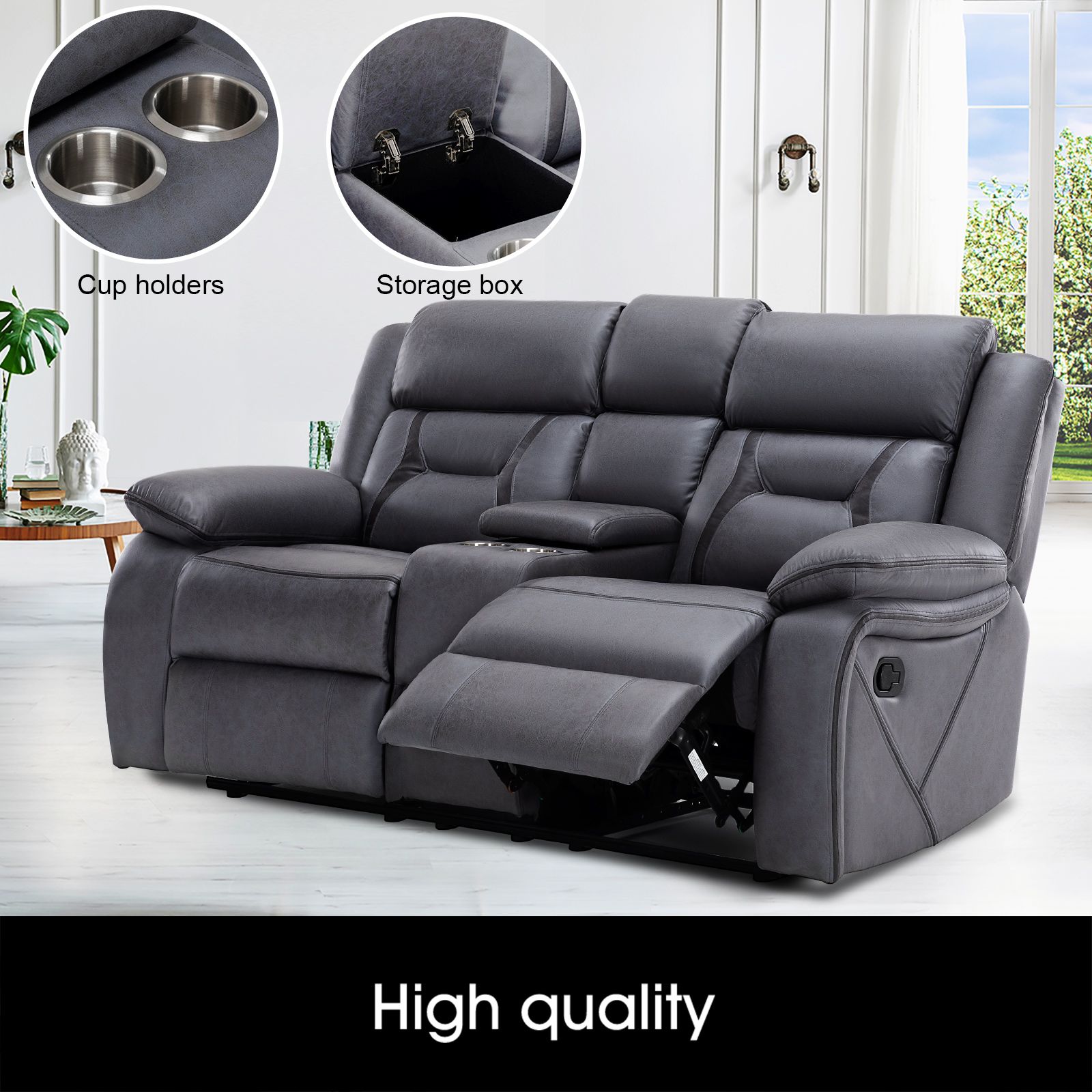 2 Seater Sofa Recliner Chair Armchair Couch Lounge Living Room Chairs ...