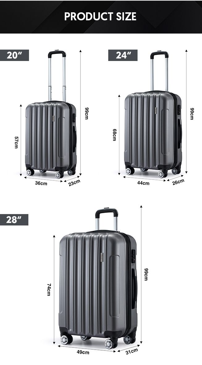 3PCS Luggage Set Hard Carry On Travel Suitcases Trolley Lightweight