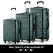 3 Piece Luggage Set Hard Carry On Travel Suitcases Trolley Lightweight with TSA Lock and 2 Covers Green