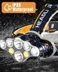 Rechargeable Headlamp,8 LED 18000 High Lumen Bright Head Lamp,Lightweight USB Head Light,8 Mode Waterproof Head Flashlight for Running Hunting Camping Gear,Yellow