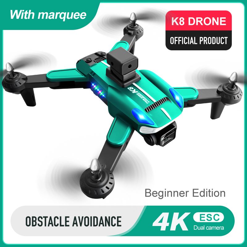 Professional K8 Drone with 4K HD Camera ESC Wifi FPV Optical Flow Obstacle Avoidance Foldable RC Helicopter Color Green