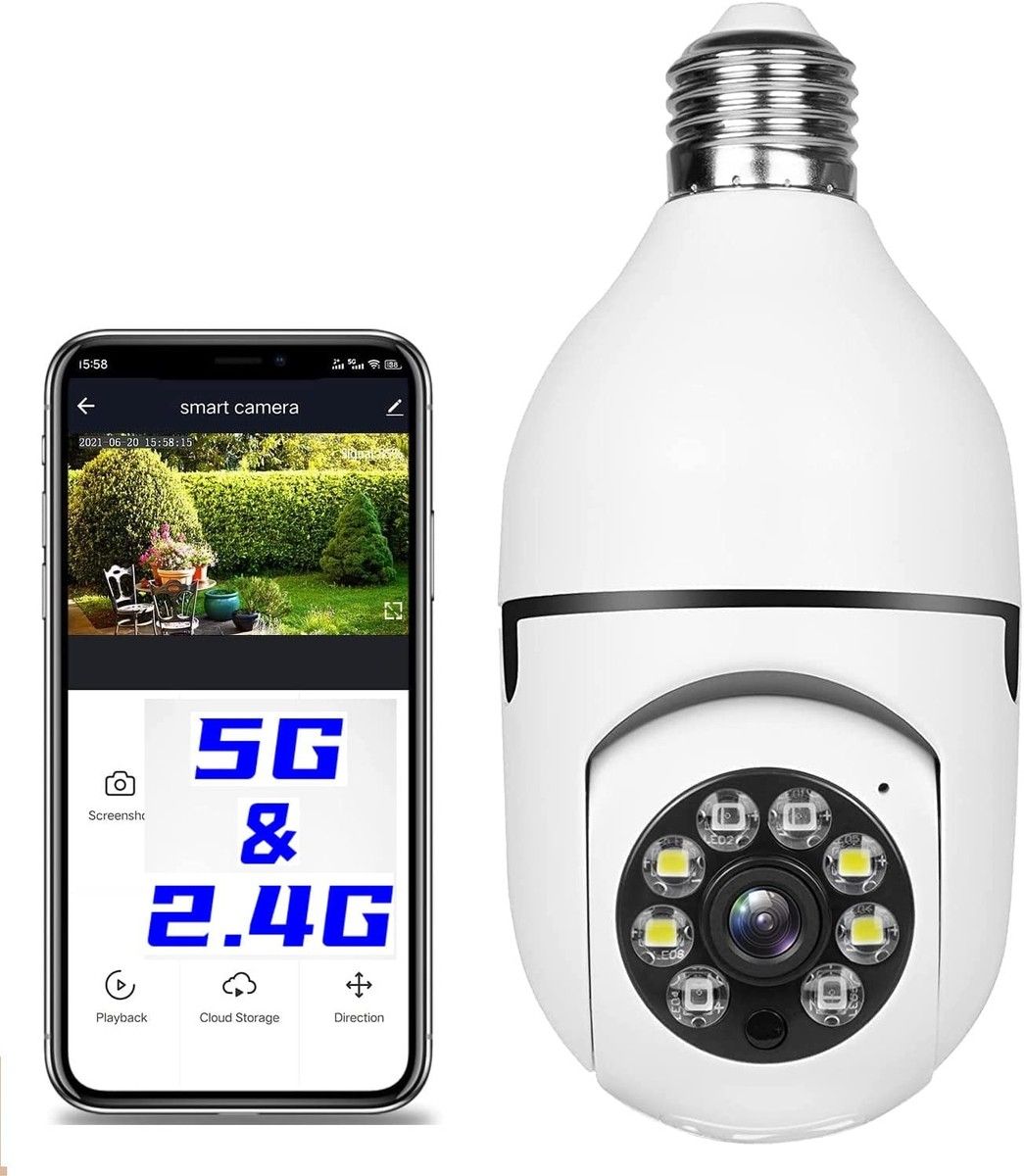 Light Bulb Camera 2.4GHz & 5G WiFi Outdoor,1080P Security Camera,Indoor Home Security Cameras,Full Color Day and Night,Smart Motion Detection (1PC,Support 5G)