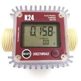 Digital LCD K24 Turbine Fuel Flow Meter Flow Tester for Chemicals Water Sea Liquid Flow Meters (Red)