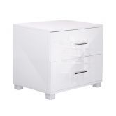 High Gloss Two Drawers Bedside Table Cabinet Lamp Unit - White