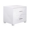 High Gloss Two Drawers Bedside Table Cabinet Lamp Unit - White