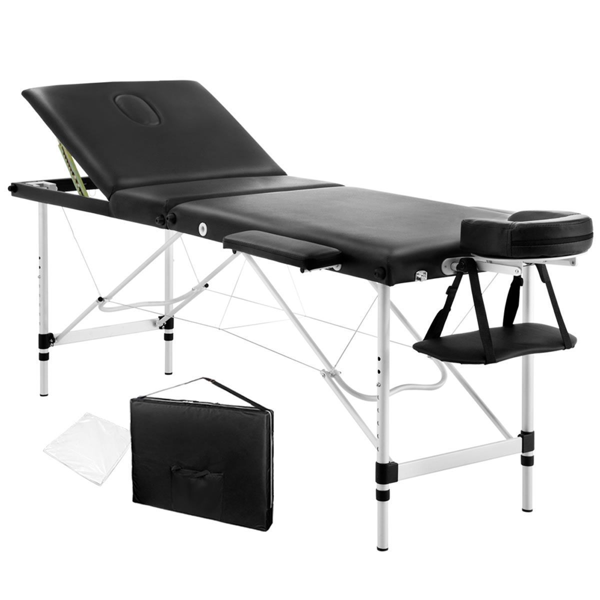 Portable Aluminium 3 Fold Massage Table Chair Bed 60cm - Black