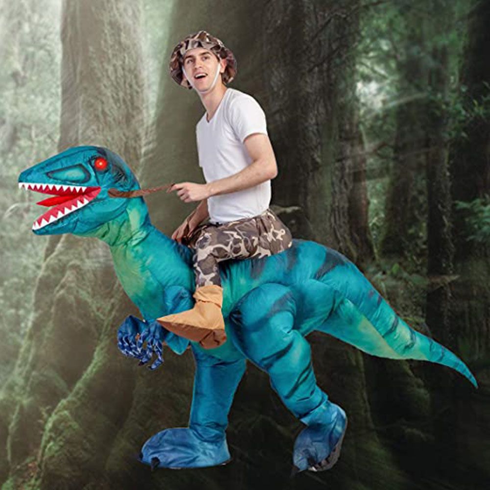 Inflatable Costume for Adults, Halloween Costumes Blue Dinosaur Rider, Blow Up Costume Unisex
