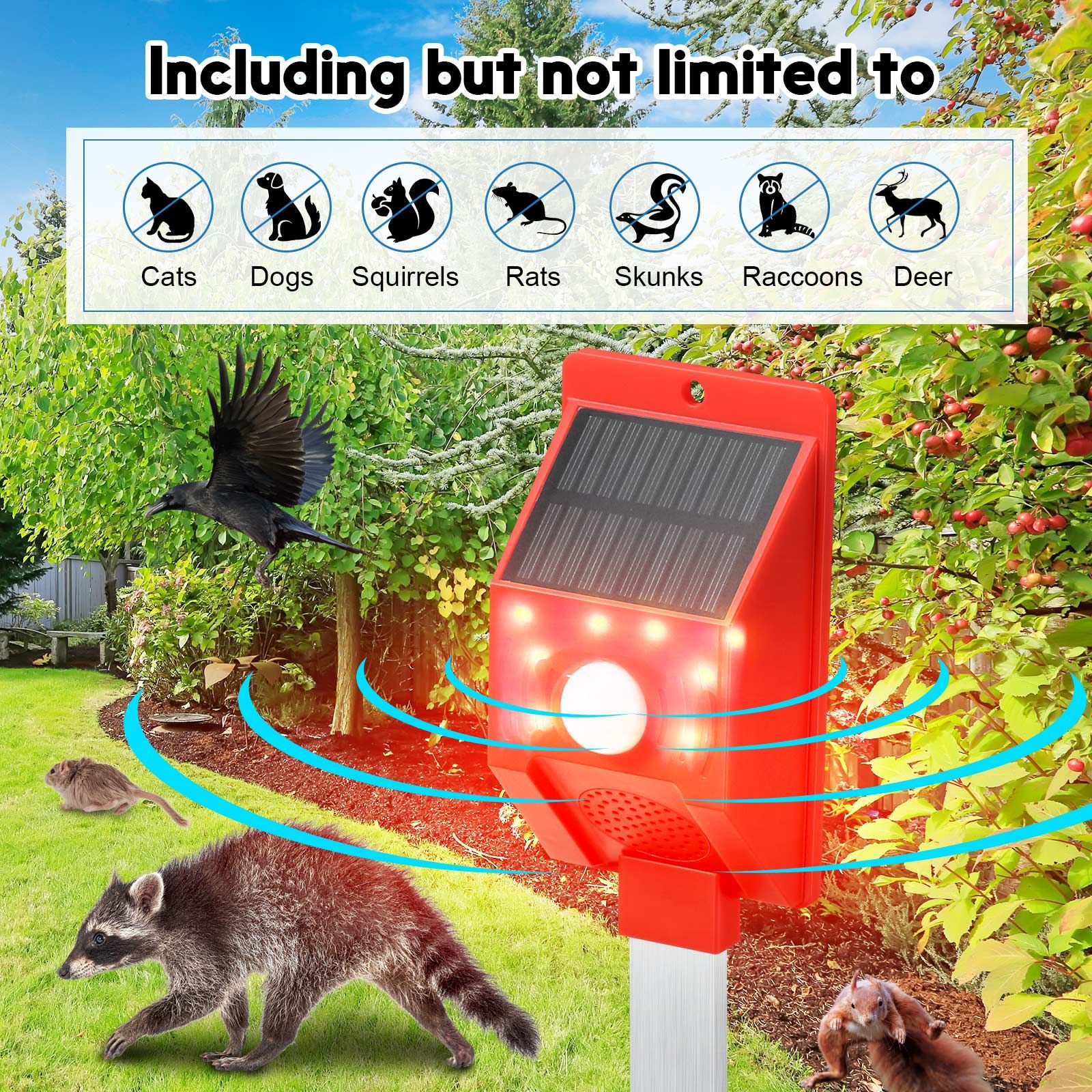 Ultrasonic Bird Repeller Animal Pest Pets Repellent Deterrent Dog Cat