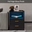 Luxsuite Smart Bedside Table Black LED Side End Nightstand Sofa Storage Cabinet Bedroom Full High Gloss 2 Drawers 1 Open Shelf USB Type-C Port Human Induction