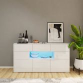 White Cupboard Buffet Sideboard LED TV Entertainment Unit Storage Cabinet Console Table High Gloss Front 3 Doors 5 Drawers 160cm
