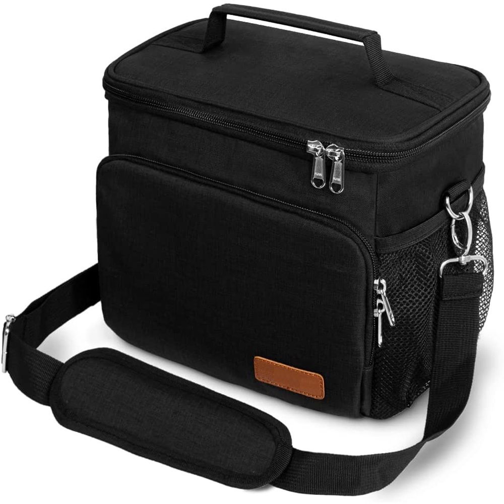 Insulated Lunch Bag for Women/Men - Reusable Lunch Box for Office Work School Picnic Beach - Leakproof Cooler Tote Bag Freezable Lunch Bag with Adjustable Shoulder Strap for Kids/Adult - Black