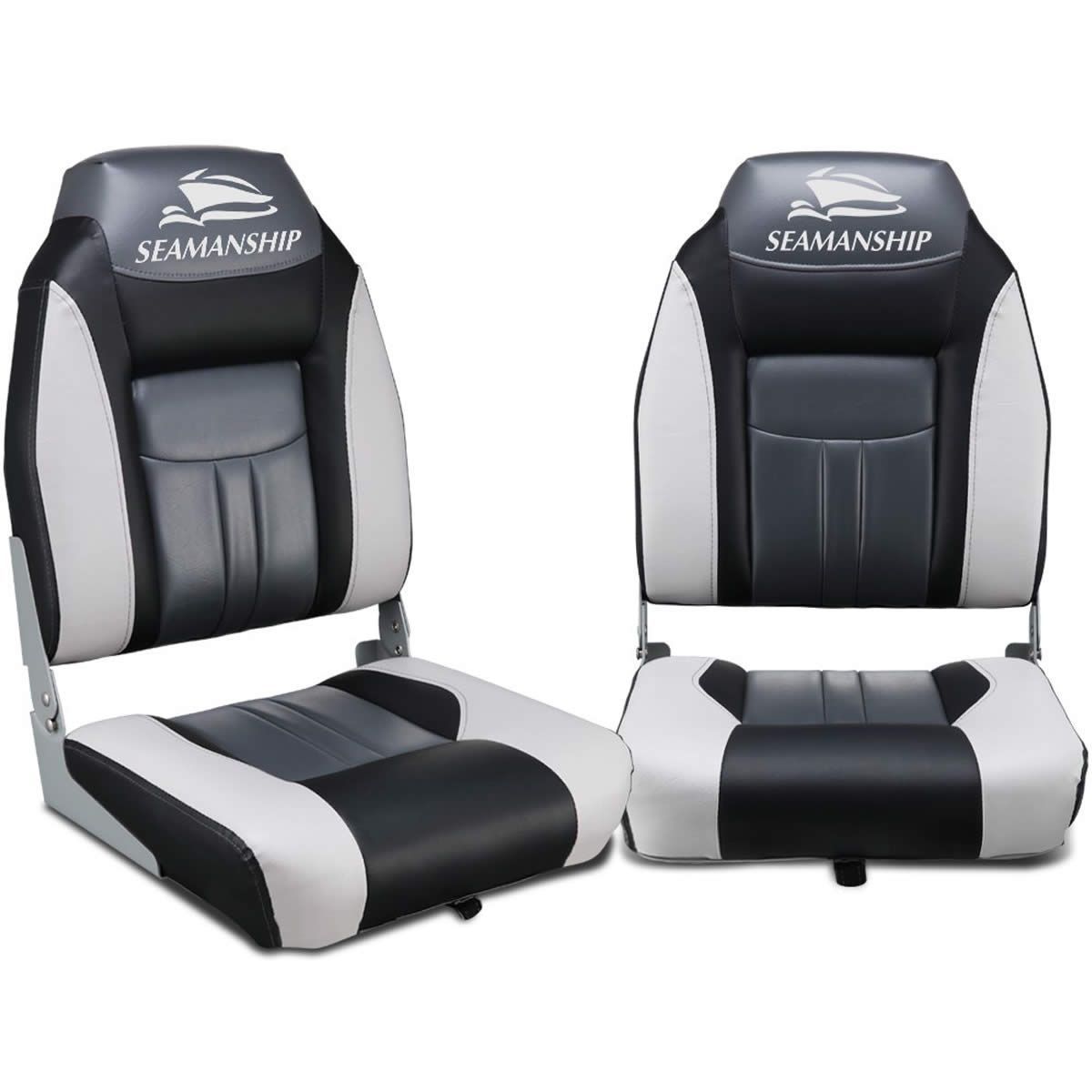 Seamanship Set of 2 Folding Swivel Boat Seats - Grey & Black