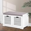 Fabric Shoe Bench with Drawers - White and Grey