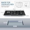90cm Gas Cooktop 5 Burner Stove Hob Cooker Top Knobs NG LPG Glass Surface Black Maxkon