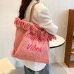 45*33*12cm Canvas Tassle Tote Shoulder Top Handle Satchel Bags pink