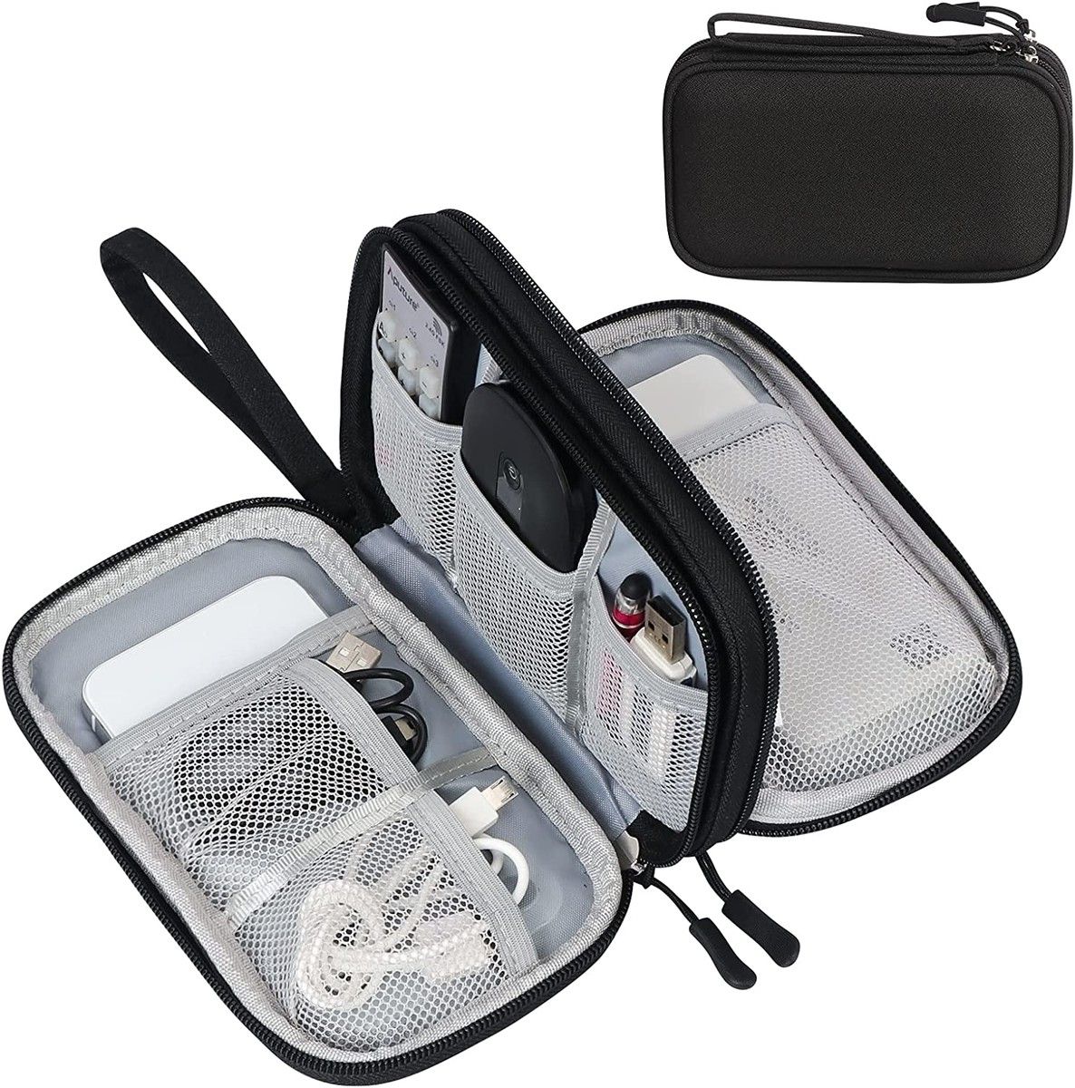 Electronic Organizer,Travel Cable Organizer Bag Pouch Electronic Accessories Carry Case Portable Waterproof Double Layers All-in-One Storage Bag (Size Small Black)