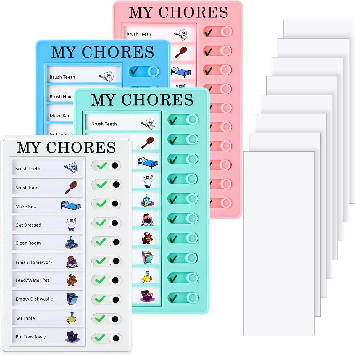 4 Pcs Chore Chart Checklist Board Do List Plastic DIY Routine Chart My Chores Kids Checklist with 10 Card Paper Daily Checklist for Home Travel Planning