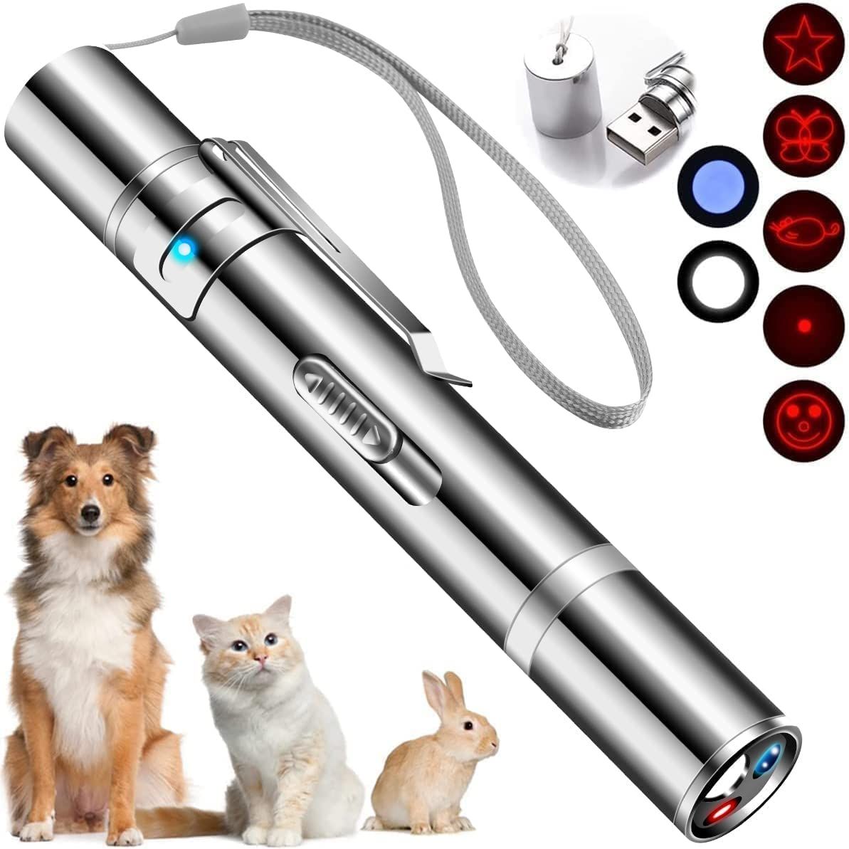 Laser Pointer,Cat Toys,Kitten Dog Laser Pen Toy,Red Dot LED Light Pointer Interactive Toys,USB Charging,5 Switchable Patterns