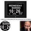 Large Digital Day Clock 8 Alarms Non-Abbreviated Day Month Vision Impaired Seniors White 8-inch 3-interface Display