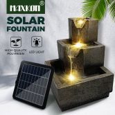 Solar Water Fountain Garden Features Outdoor LED Bird Bath Indoor 3 Tier Battery Panel