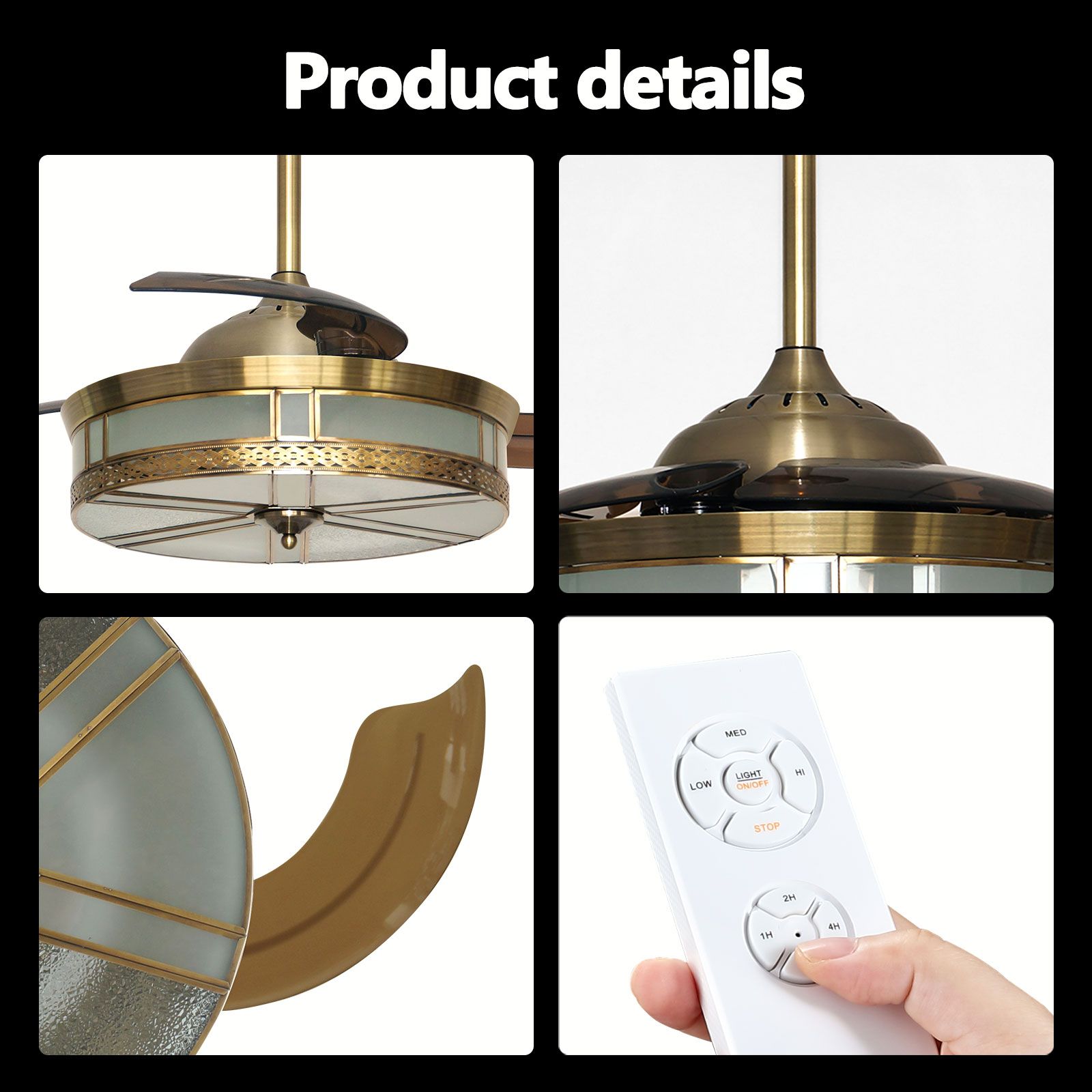 Ceiling Fan Light Cooling With Remote Control LED Retractable Quiet