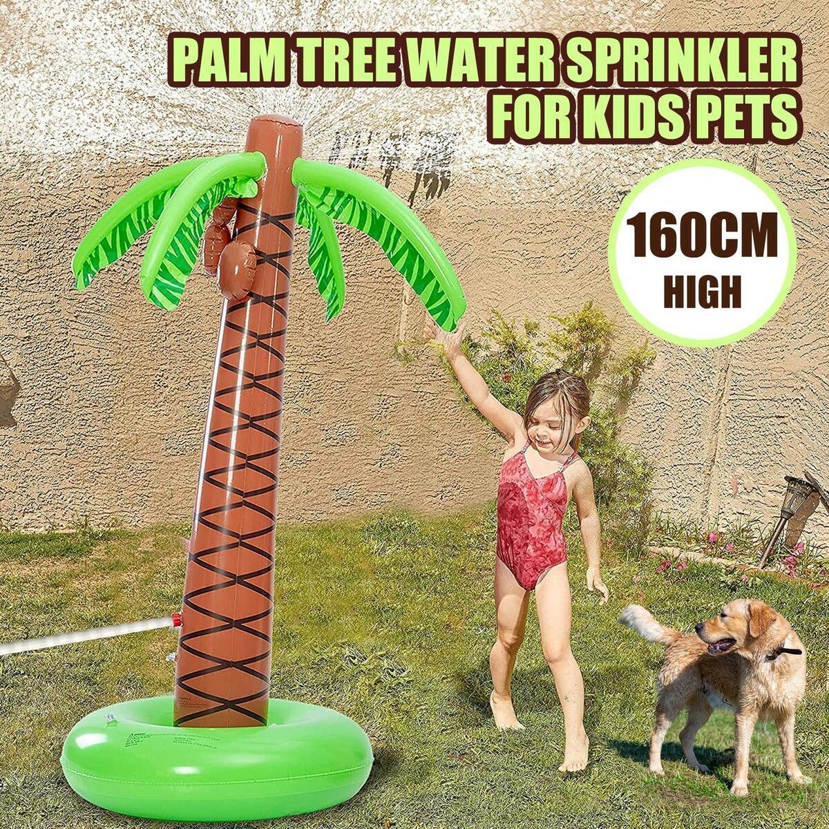 Palm Tree Sprinkler Inflatable Water Toy Pool Beach Lawn Outdoor Garden Spray Game Centre Toys for Kids Pets 160cm Tall