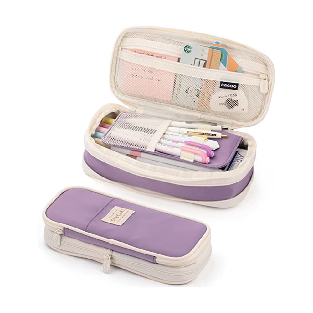 Big Capacity Pencil Case Large Pencil Pouch Stationery Pen Bag for Teen Girls (Purple)
