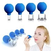 4 Pieces Glass Cupping Set Silicone Massage Vacuum Suction Cups for Body Face Leg Arm Back Shoulder Muscle(Blue)