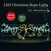 Christmas Light Decor LED Strip Rope Xmas Bell Star Leaf Holiday Ornament Outdoor Indoor 180x61cm XXL Size