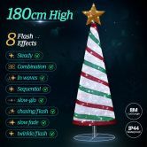 180cm Ribbon Christmas Tree Light Decoration LED Strip Ornaments Xmas Home Outdoor Display Folding Star Topper 8 Flickering Effects