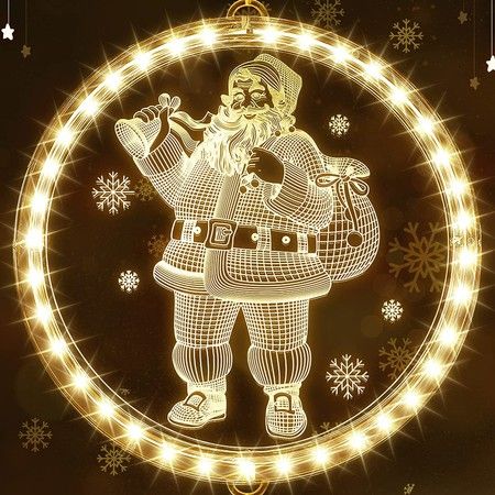 Christmas Decorative Window Light,LED 3D Hanging Lights Xmas Decor Windows Christmas Tree Decor Battery Operated String Light,Warm White (Santa Claus)
