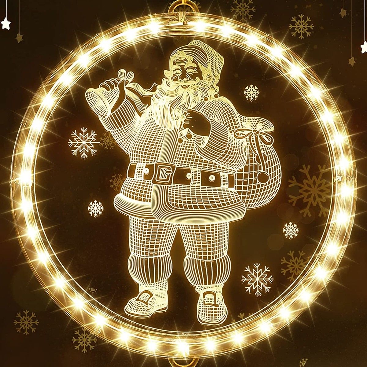Christmas Decorative Window Light,LED 3D Hanging Lights Xmas Decor Windows Christmas Tree Decor Battery Operated String Light,Warm White (Santa Claus)