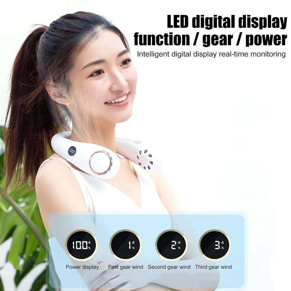 Portable Neck Fan USB With LED Display 4000mAh Battery Operated Ultra
