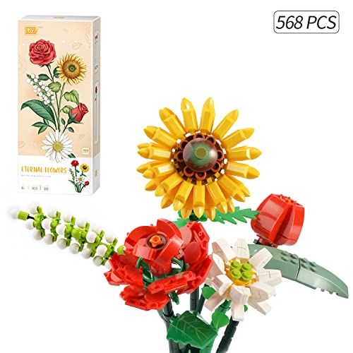 Sunflowers Building Block Sets for Women Artificial Flowers Creative Toys Kits Birthday Christmas Home 547 PCS(Not Compatible with Legos Set )