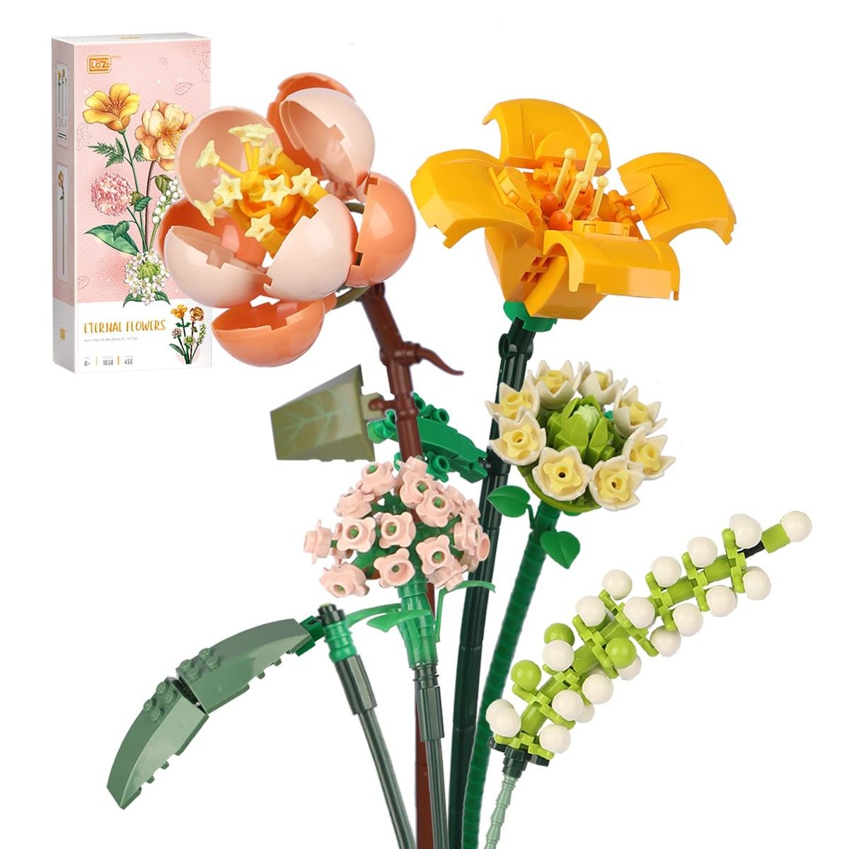 Flower Bouquet Building Sets, Artificial Flowers, DIY Unique Decoration Home, 456 Pieces Botanical Collection (Not Compatible with Legos Set )