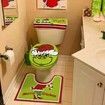 Bathroom Set Christmas Grinch Decor Toilet Seat Cover Rug 4 Piece Indoor Home Festive Xmas Ornaments