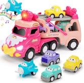 Princess Car Toys Transport Trucks 5in1 Toddlers Lights Music Carrier Vehicle Girls Ages 3+ Gifts Playtime Fun Pink