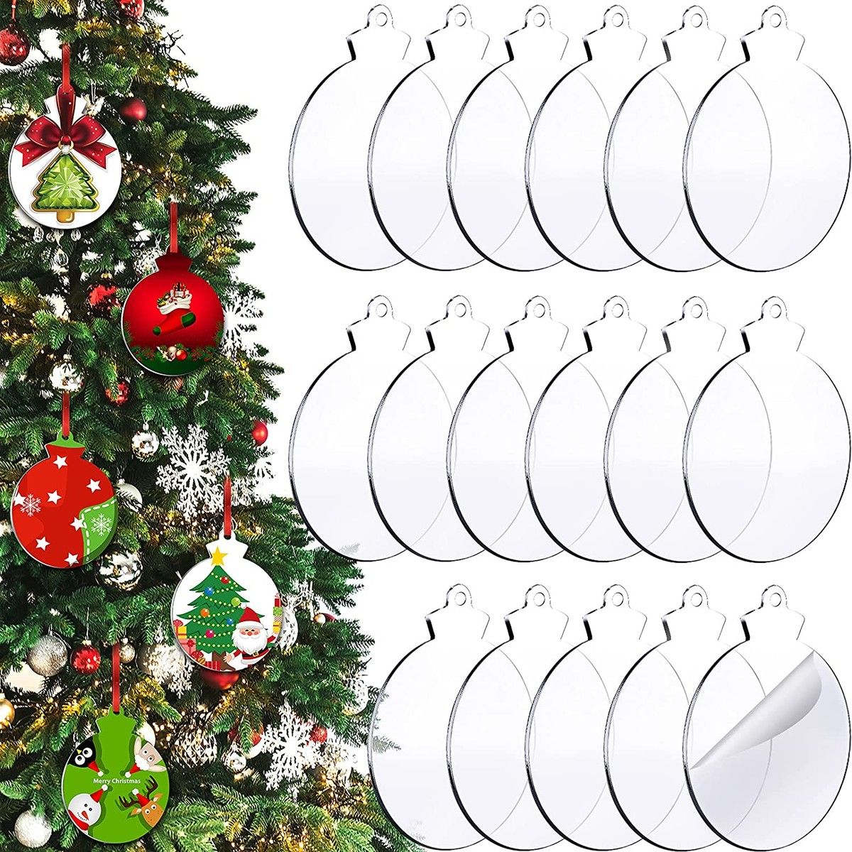 Acrylic Blanks Ornaments Clear Hexagon Acrylic Christmas Blank Ornament Bulk DIY Ornament Blanks Kit Acrylic Discs for Painting Vinyl DIY Christmas Ornament Family Kids Crafts (30 Pieces)