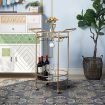 Gold Bar Cart Drinks Trolley Wine Coffee Tea Kitchen Outdoor Serving Round 2 Mirror Shelves Wine Holders Hooks Handles