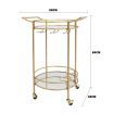 Gold Bar Cart Drinks Trolley Wine Coffee Tea Kitchen Outdoor Serving Round 2 Mirror Shelves Wine Holders Hooks Handles