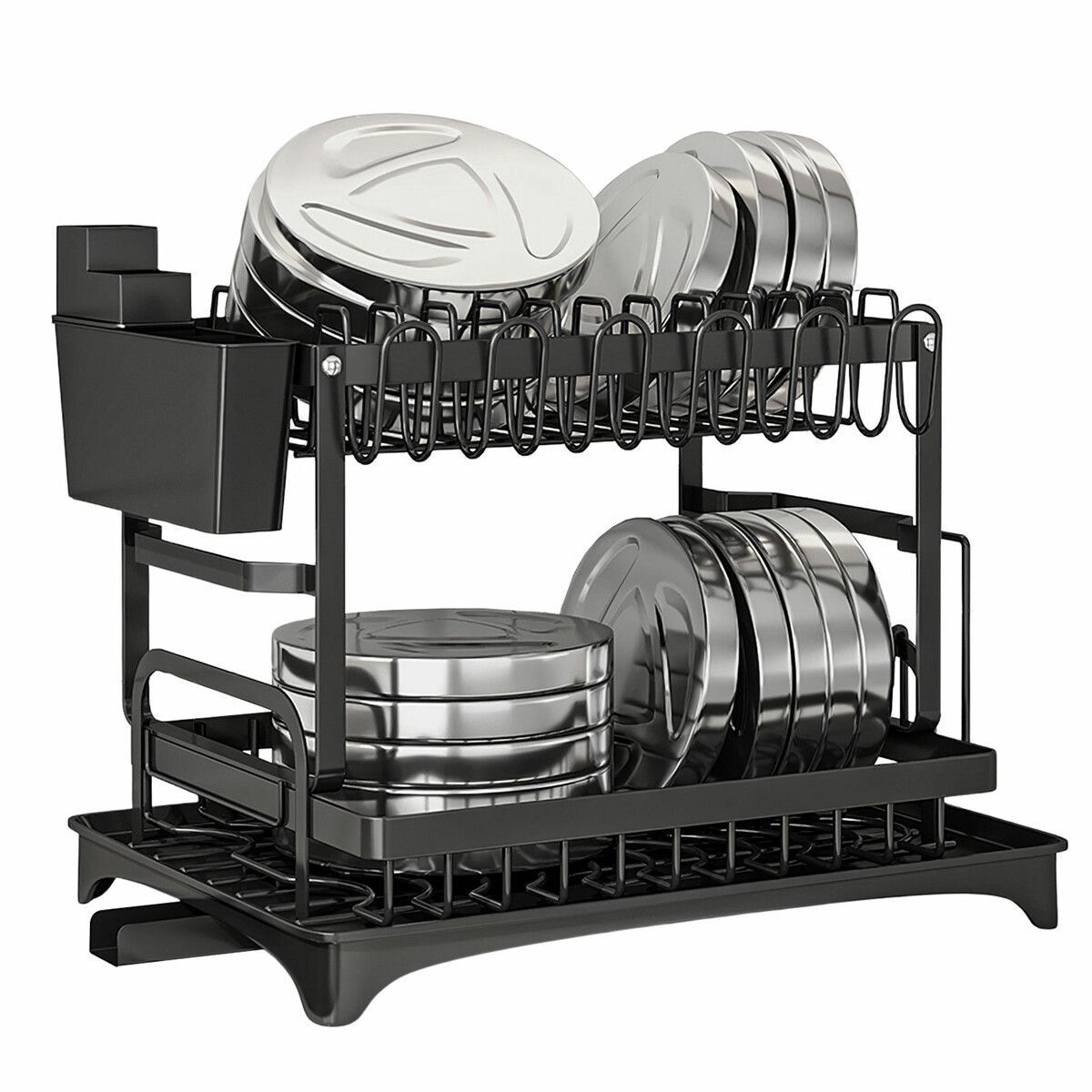 Dish Drying Rack 2 Tier Plate Drainer Cutlery Holder Kitchen Organizer Storage Shelf For Utensils