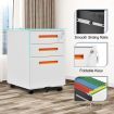 Filing Cabinet 3 Drawers Cupboard Storage Shelves Organizer Bedside Table Wheels J Pull Orange White Office Home