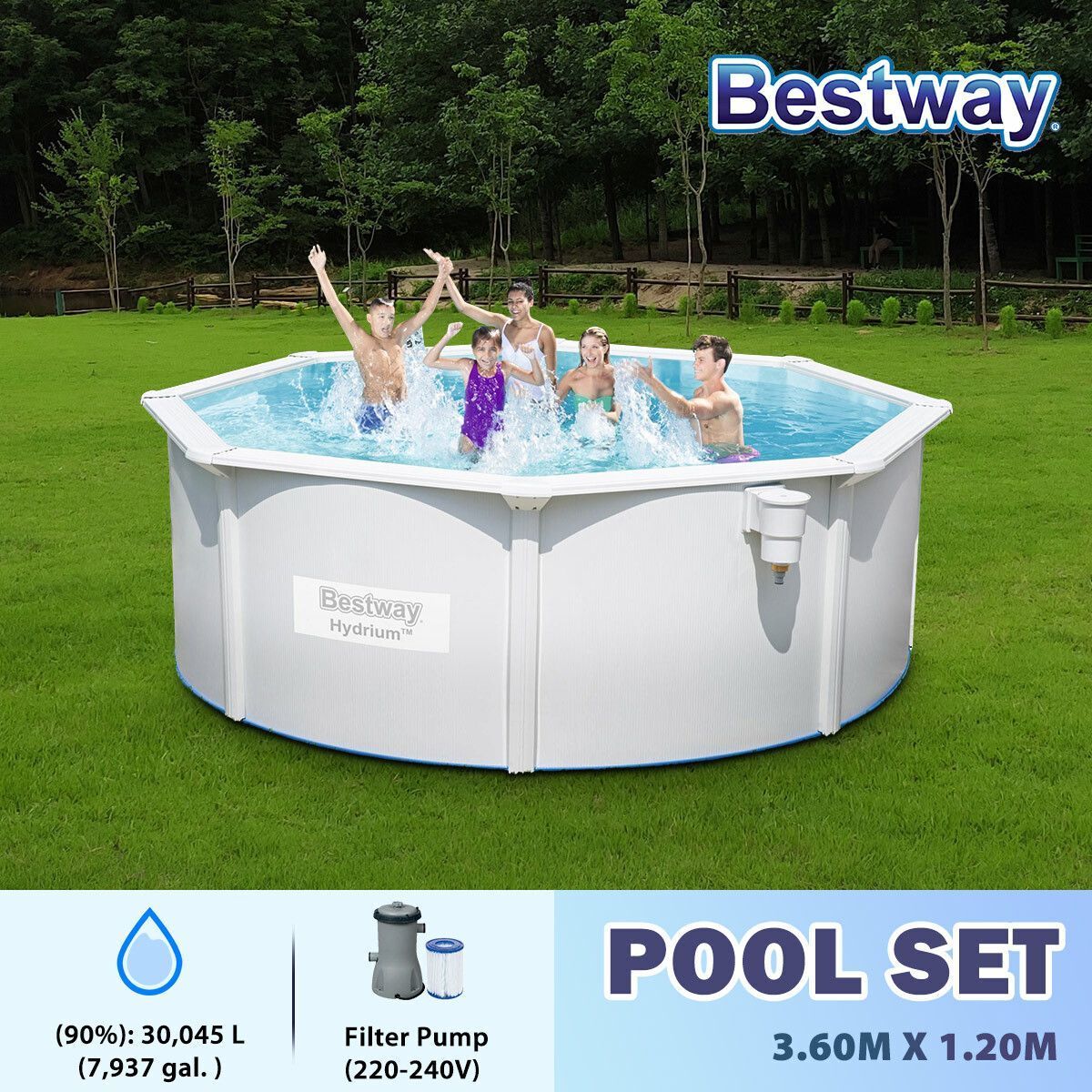 Title Bestway Luxury Circular Pool Set Above Ground Swimming Bath Spa 3.60m x 1.20m