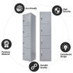 Filing Cabinet Storage Steel Metal Locker 4 Doors Cupboard Organiser Gym School Office Home Lab Dorm Steel Grey