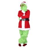 Green Deluxe Monster Costume for Men 7PCS Adult Santa Suit Set Furry Christmas Santa Claus Outfit Size XXL